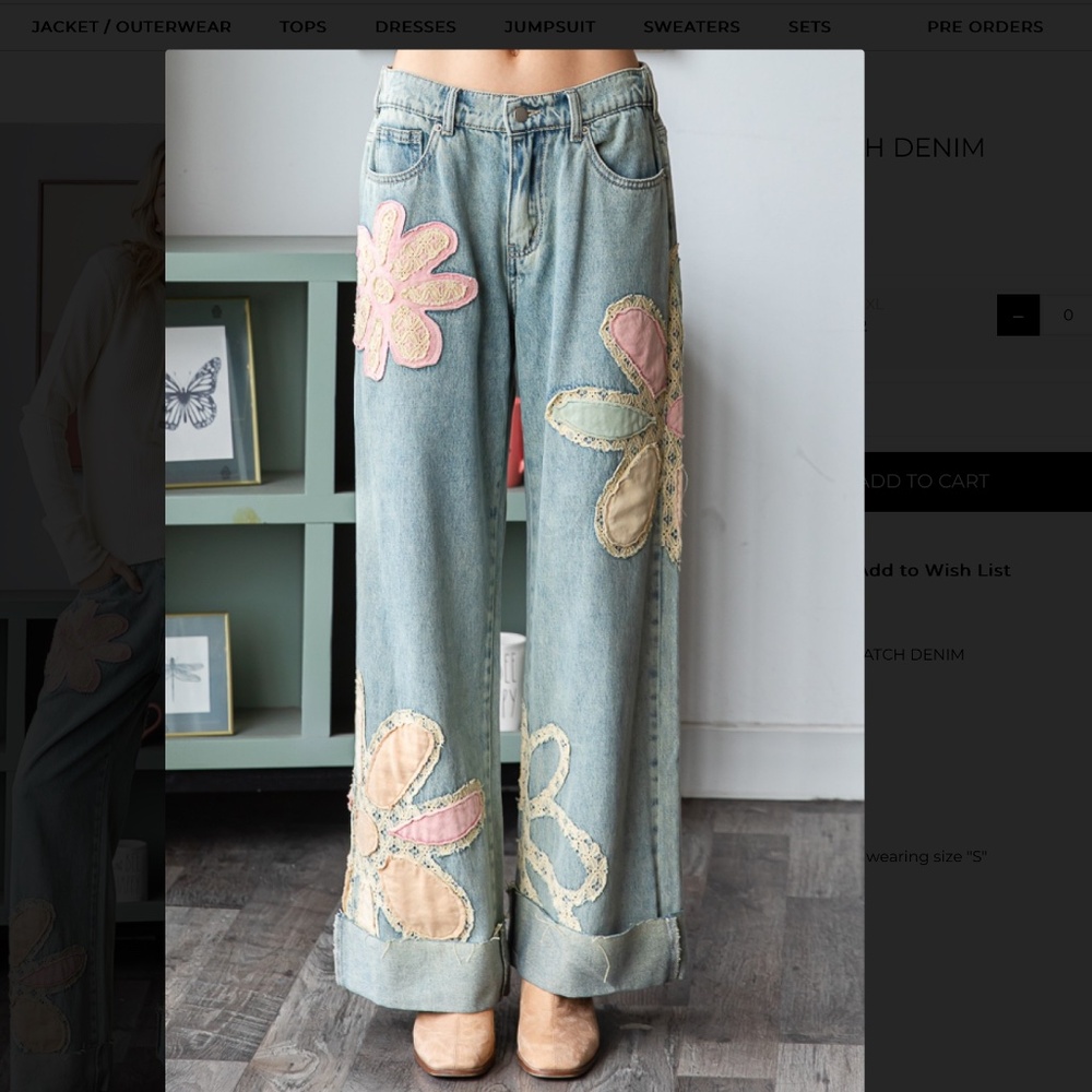 OLI AND HALI “ The Garden “ Oli & Hali Wide Leg Flower Patch Jeans BR53 - Picture 2 of 7